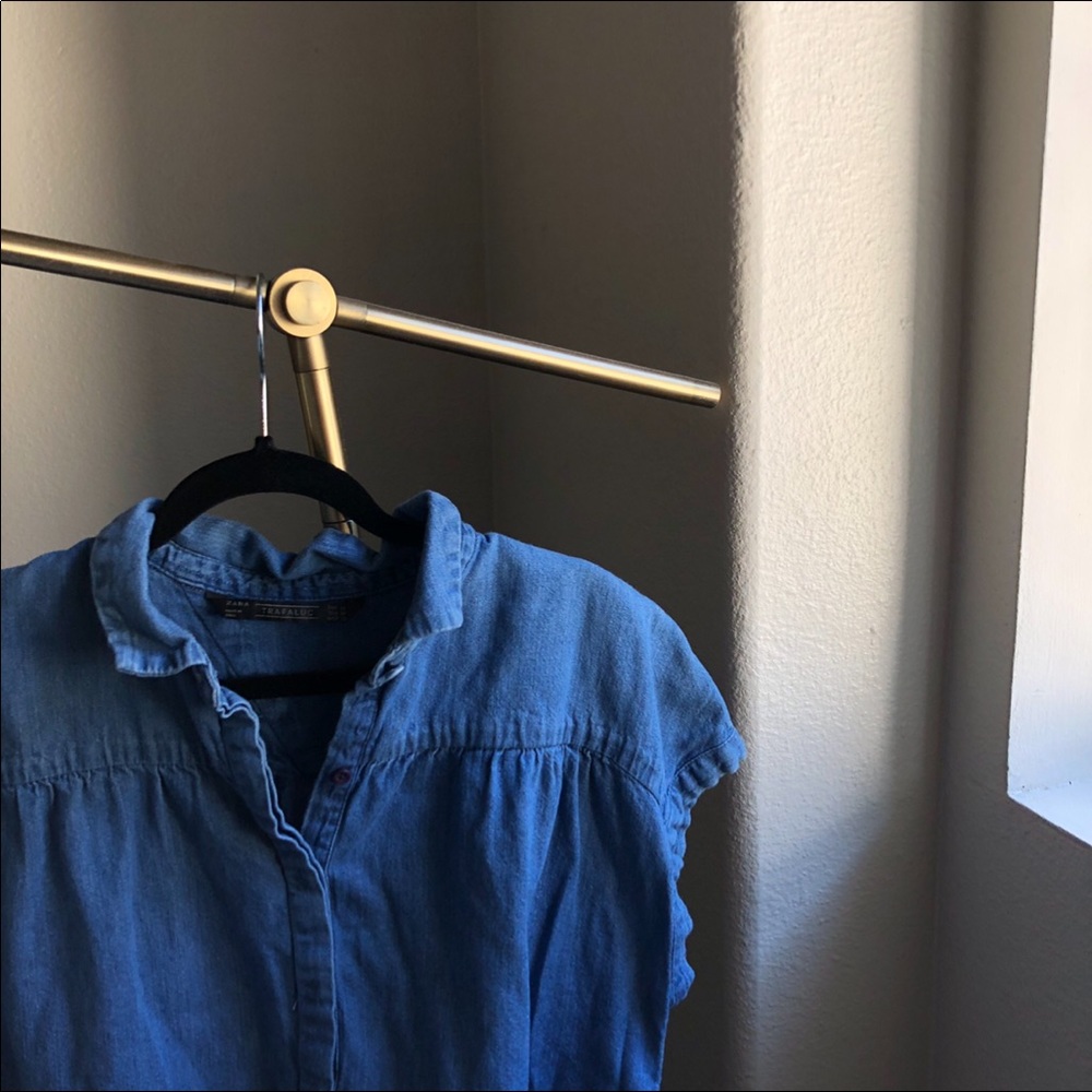 SOLD// Zara Trafaluc Denim Short Sleeve Shirt